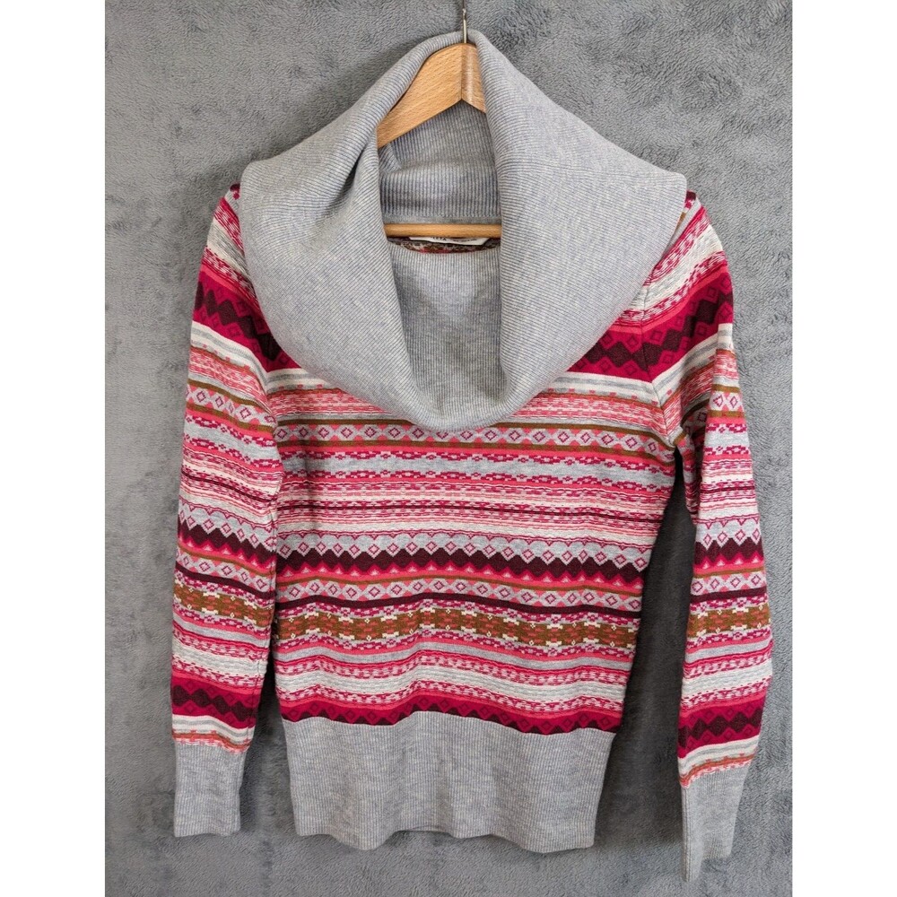 ATHLETA Shasta Fair Isle Cowl Neck Fold Over Wool Blend Sweater Knit Nordic XS